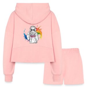 Autism Acceptance Hoods Up Volume Down Lights Out1 Women’s Cropped Hoodie & Jogger Short Set