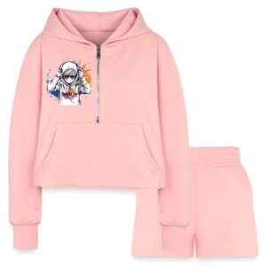 Autism Awareness Hoods Up Volume Down Lights Out 4  Women’s Cropped Hoodie & Jogger Short Set