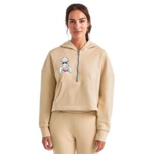 Autism Awareness Hoods Up Volume Down Lights Out 6 Women's Half Zip Cropped Hoodie
