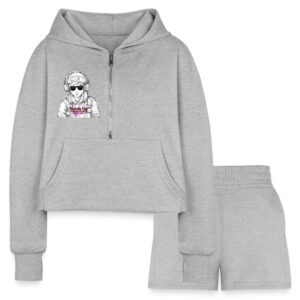 Autism Awareness Hoods Up Volume Down Lights Out 6 Women’s Cropped Hoodie & Jogger Short Set