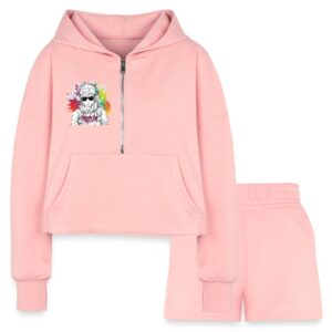 Autism Awareness Hoods Up Volume Down Lights Out 5 Women’s Cropped Hoodie & Jogger Short Set