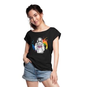 Hoods Up, Volume Down, Lights Out Series Design #7 Women's Roll Cuff T-Shirt