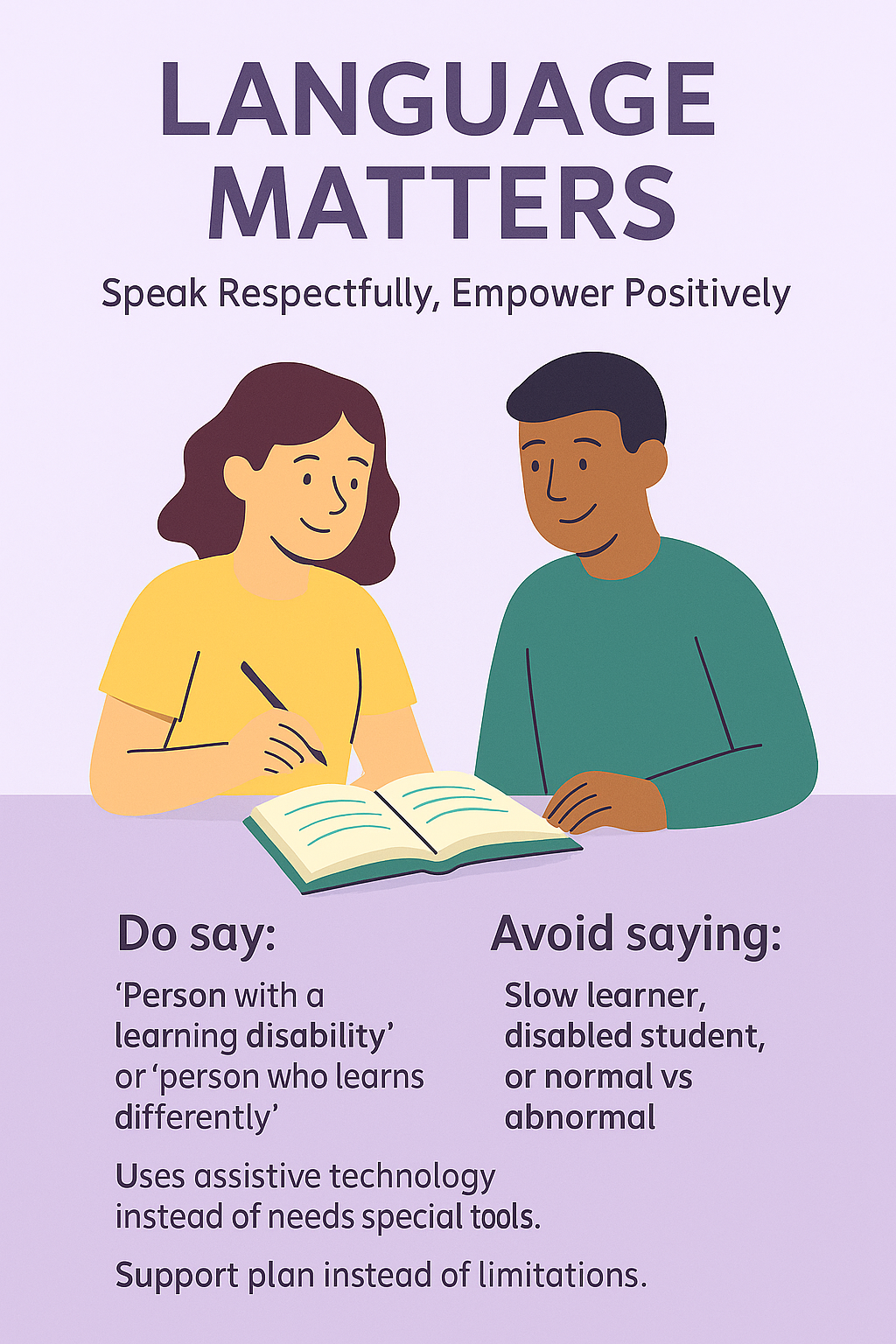 Language Matters—use respectful, empowering wording.