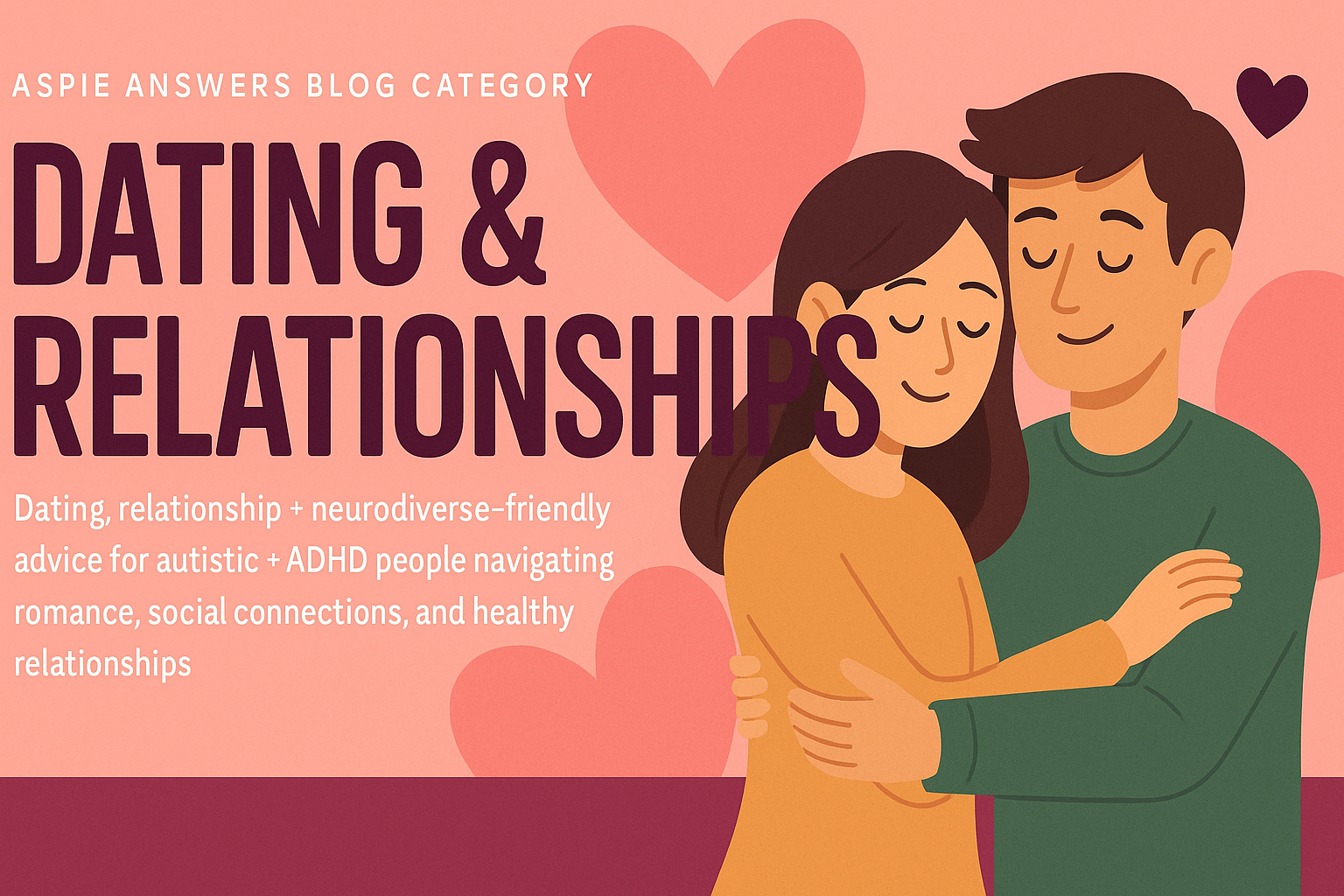 Illustration of two neurodivergent people on a date with hearts and calm background