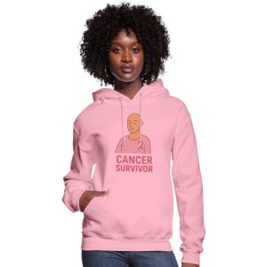 Cancer Survivor wearing a pink ribbon t-shirt