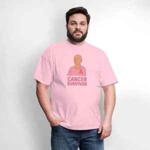 Cancer Survivor wearing a pink ribbon t-shirt