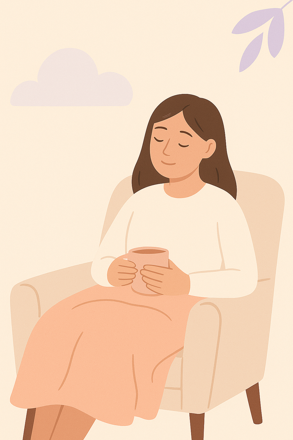 Calm illustration of resting with a warm drink