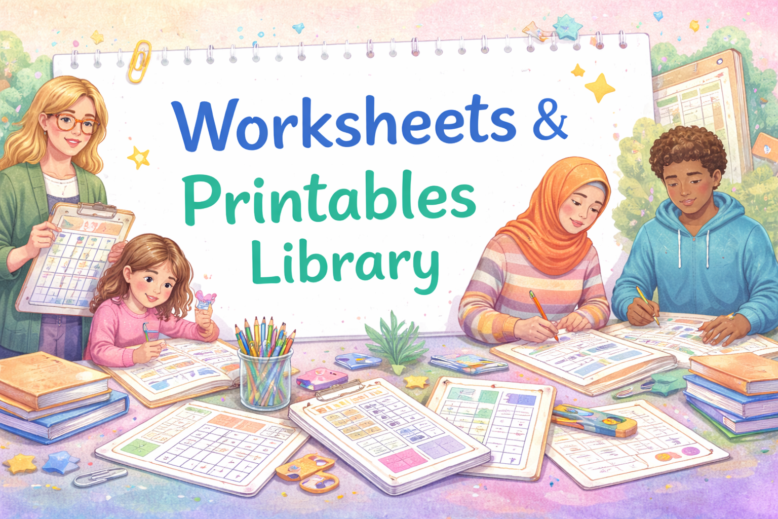 Worksheets & Printables Library banner for Aspie Answers