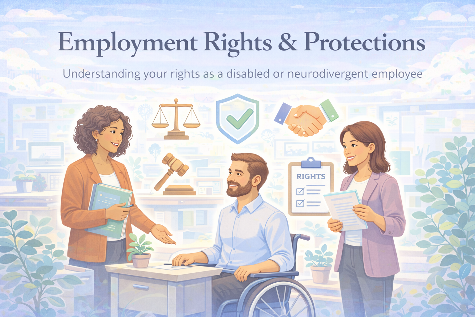 Employment Rights & Protections — banner showing workplace inclusion and legal protections.