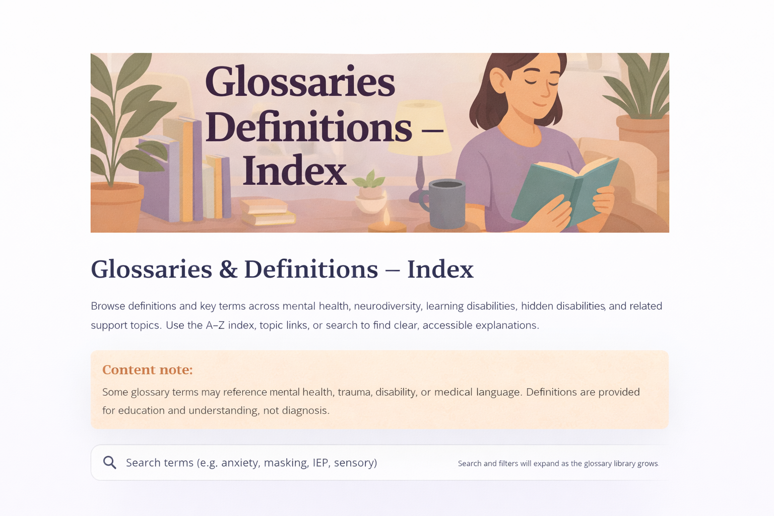Glossaries & Definitions Index banner