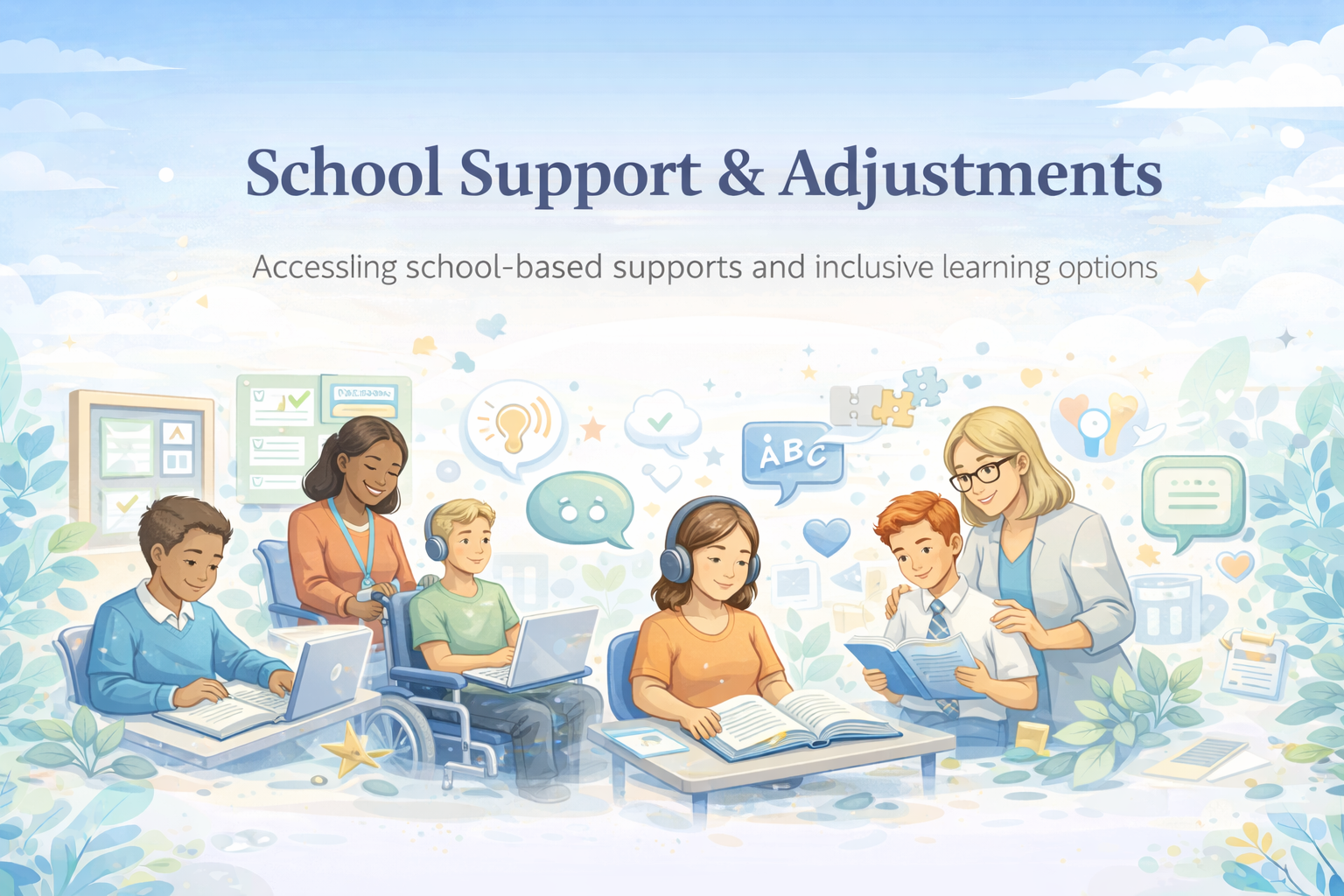 School Support & Adjustments — inclusive classroom and supportive learning environment banner