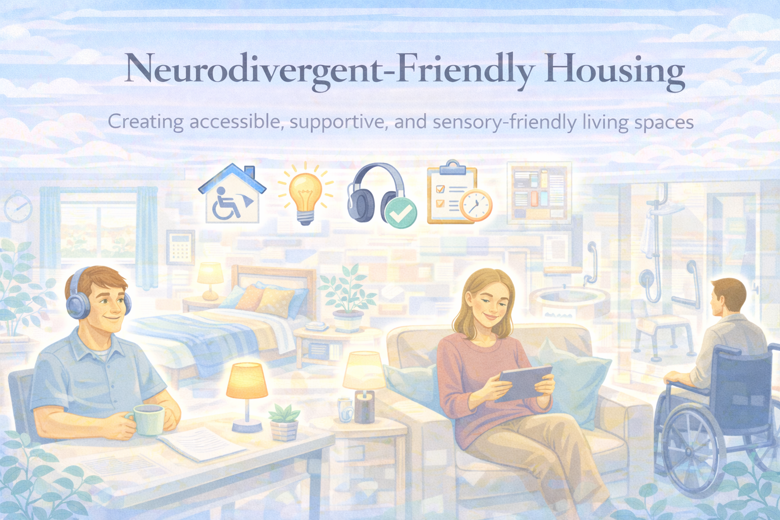 Neurodivergent-Friendly Housing — calm inclusive living environment banner.