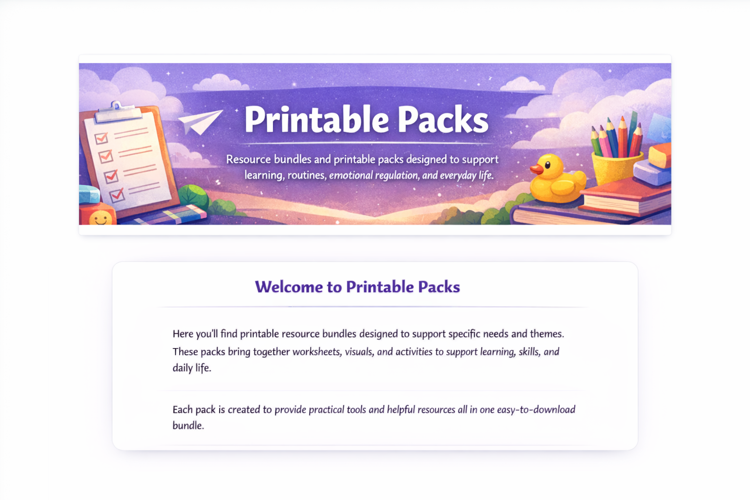 Printable Packs banner
