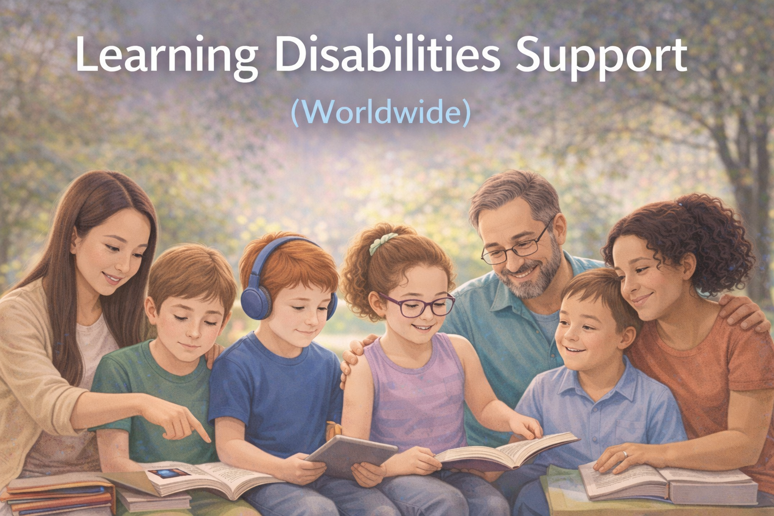 Illustrated Learning Disabilities Support Worldwide banner with people, learning resources and connected support pathways