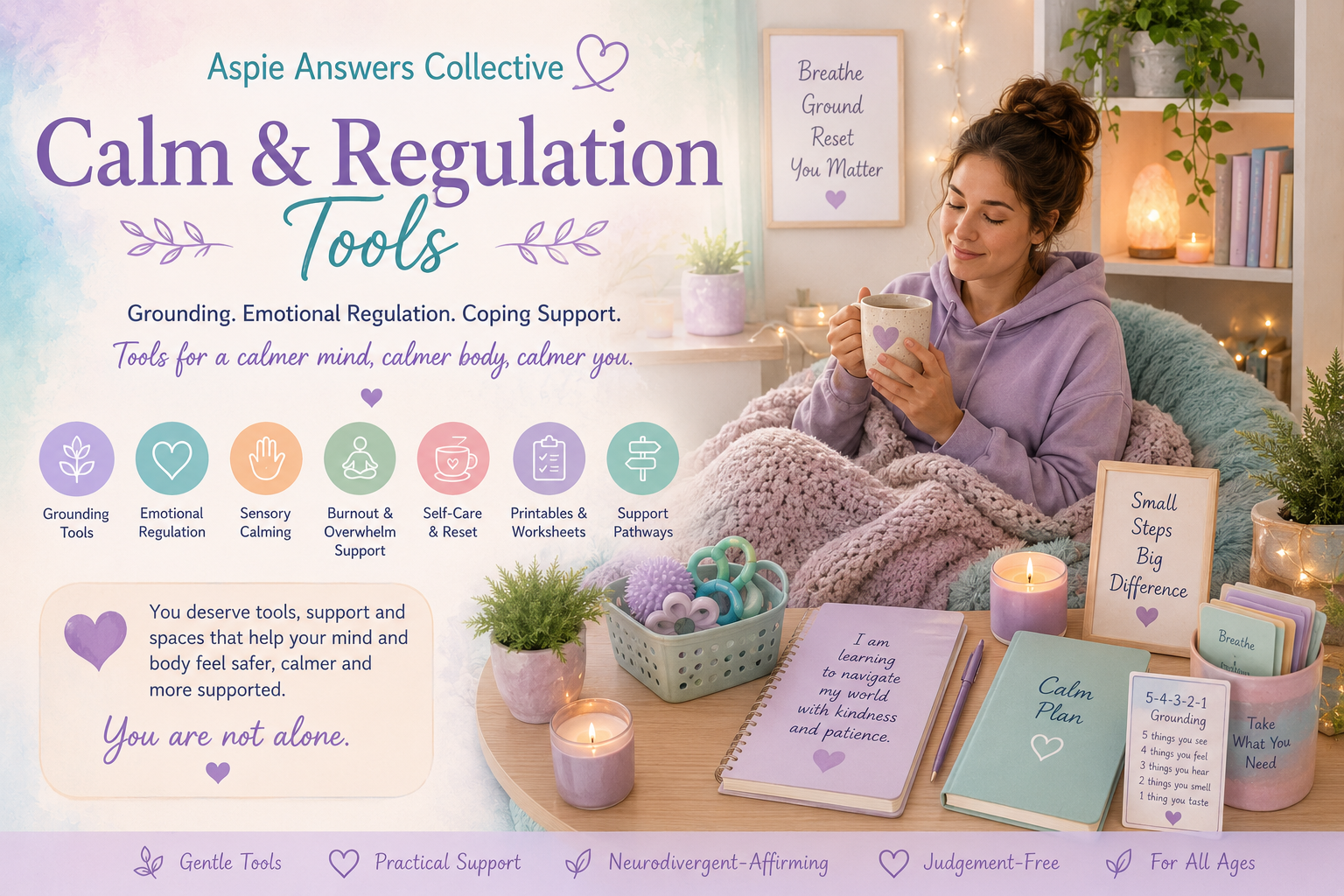 Calm and Regulation Tools support hub with grounding tools, emotional regulation and coping support