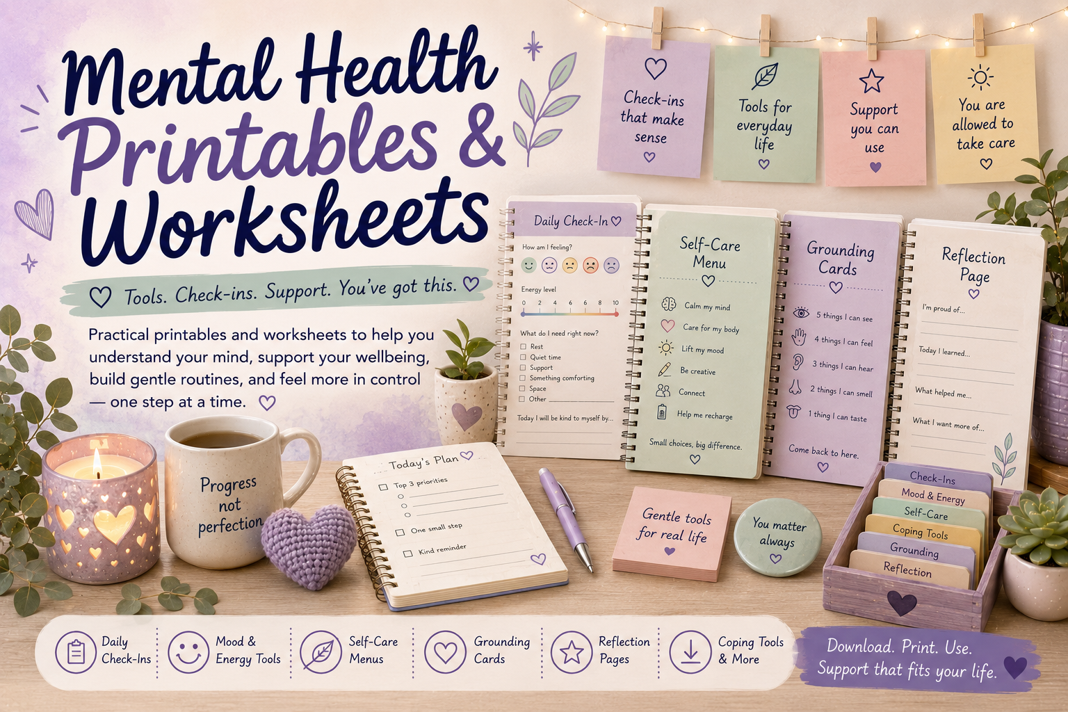 Mental Health Printables and Worksheets banner for Aspie Answers