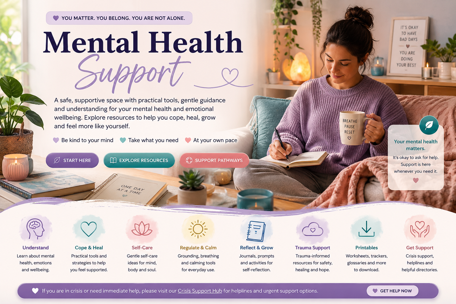 Mental Health Support - calm tools, emotional wellbeing resources and support pathways