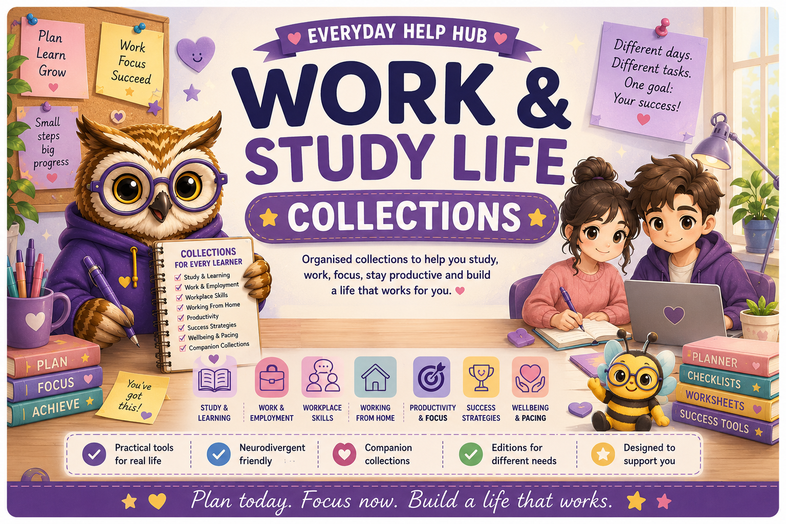 Work and Study Life Collections featuring organised resources for studying, employment, workplace skills, productivity and wellbeing.