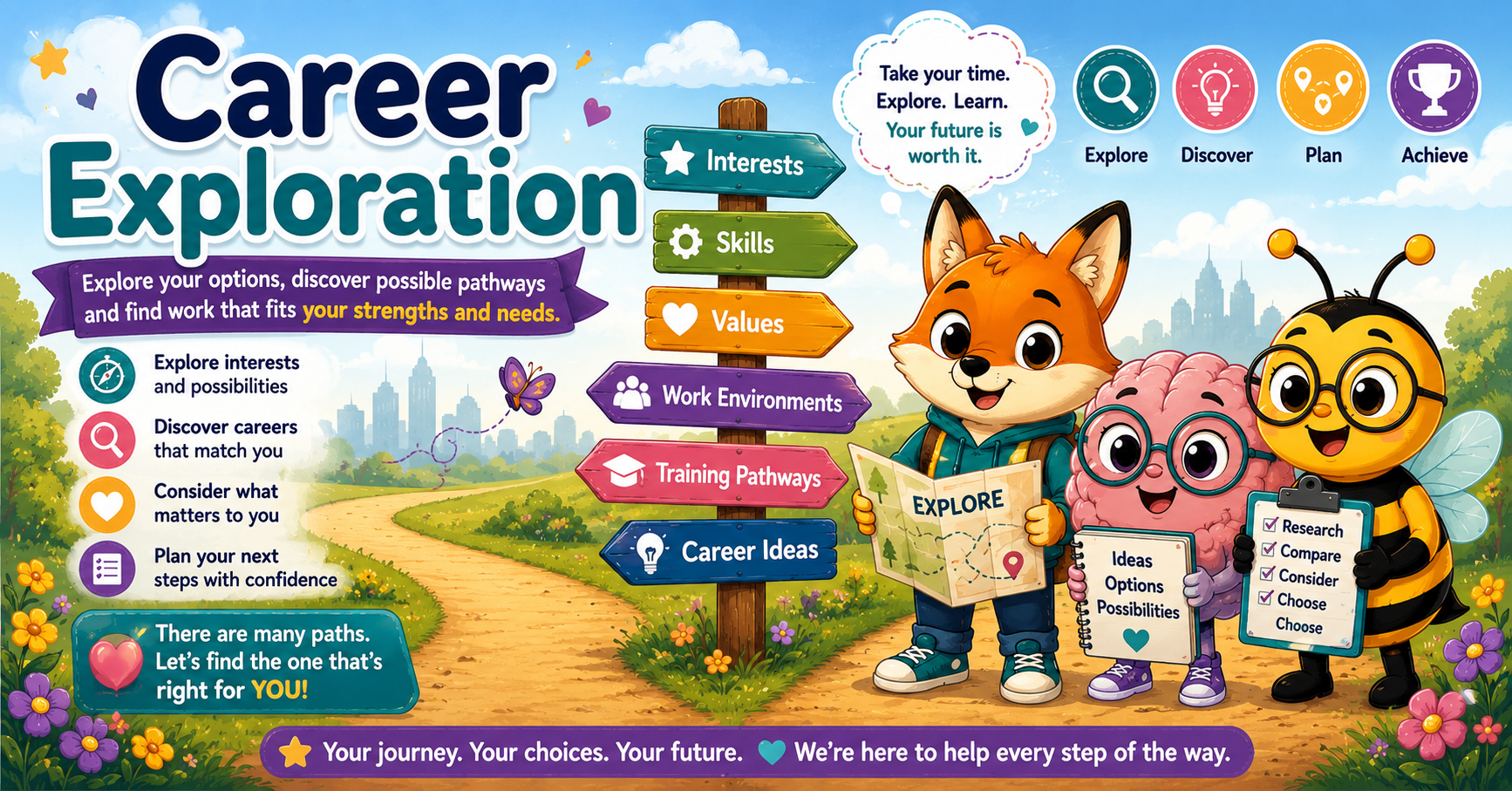 Career Exploration – explore work ideas, interests, strengths and possible career pathways
