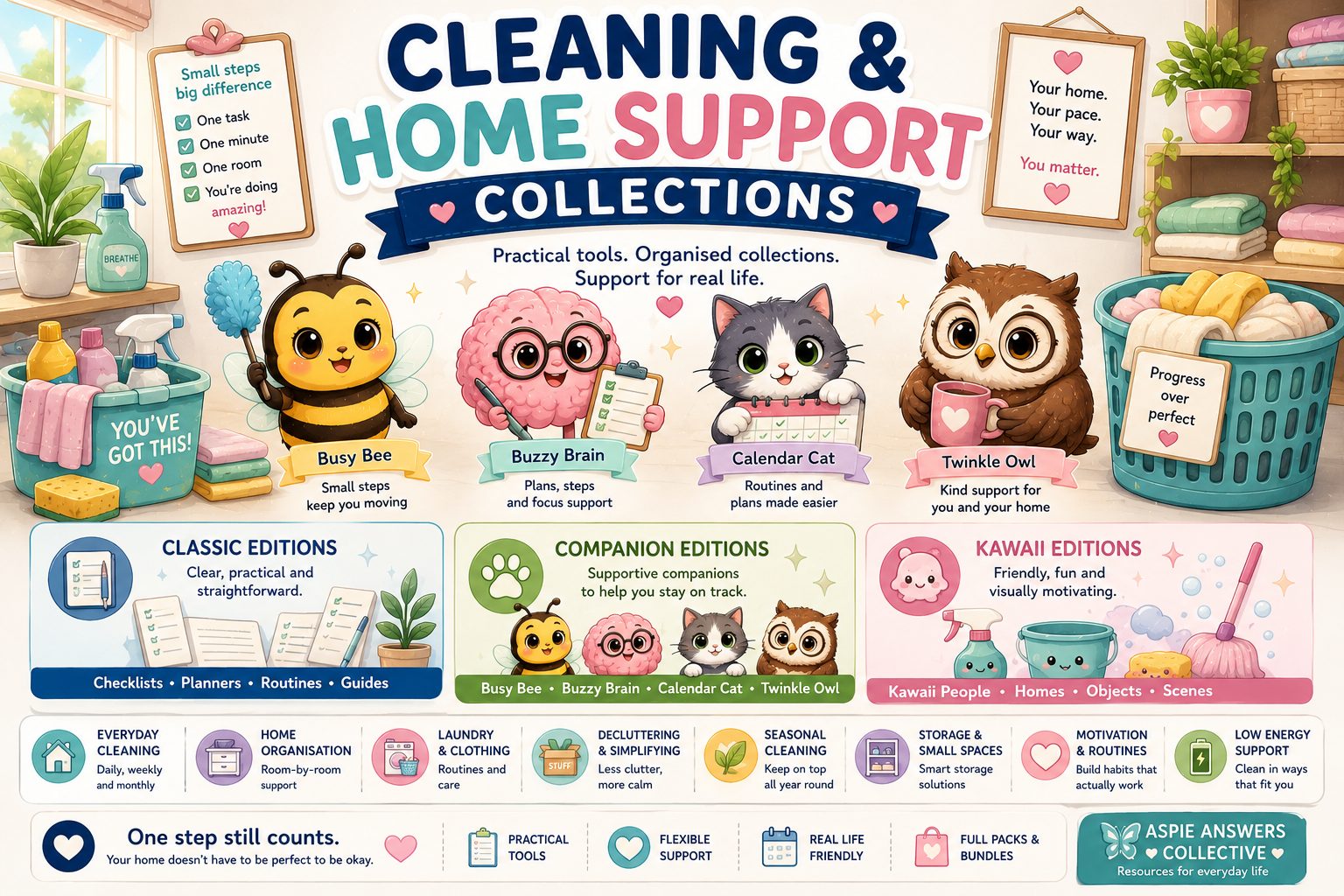 Cleaning and Home Support Collections with Classic, Companion and Kawaii practical cleaning resources