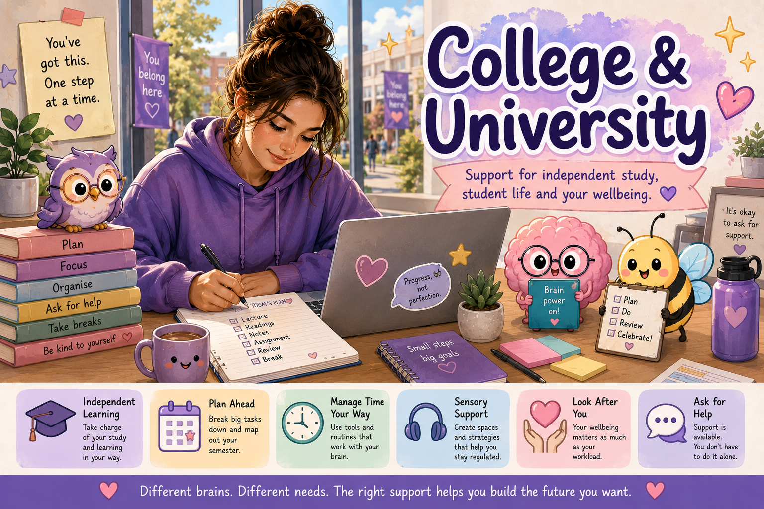 College and University support for independent study, student life and wellbeing