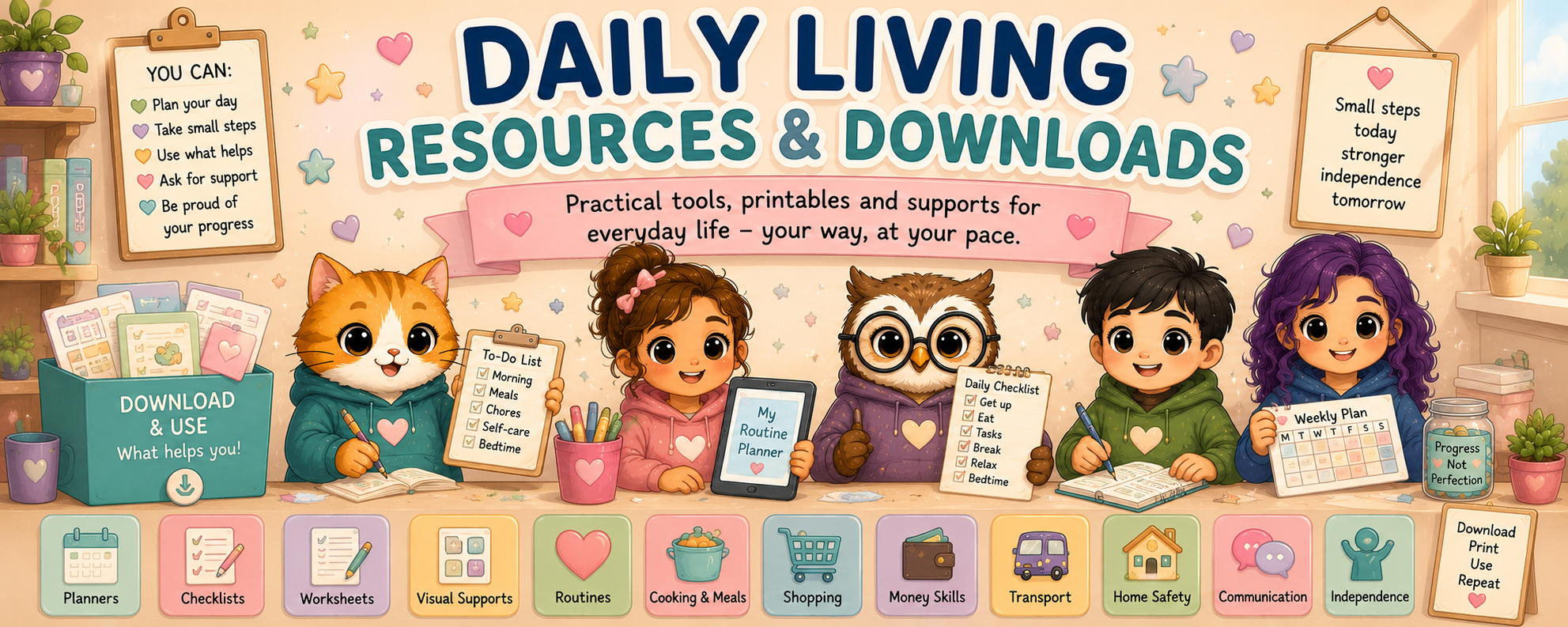 Daily Living Resources and Downloads – practical tools, printables and supports for everyday life