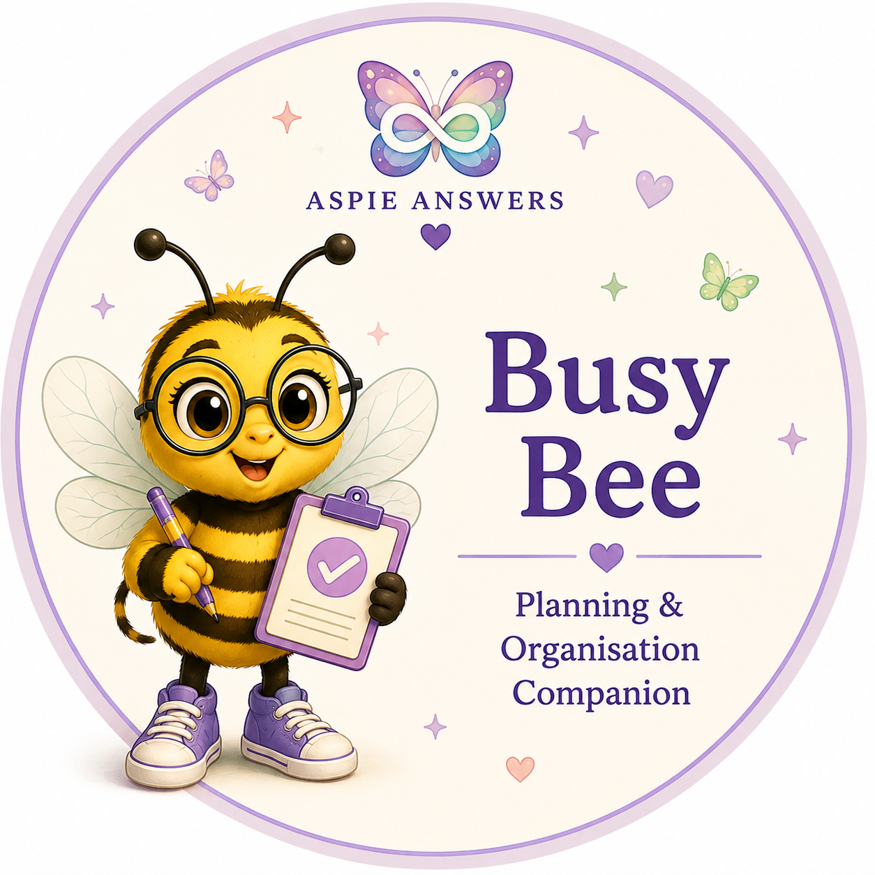 Busy Bee, the official Aspie Answers Companion for planning, productivity and organisation.