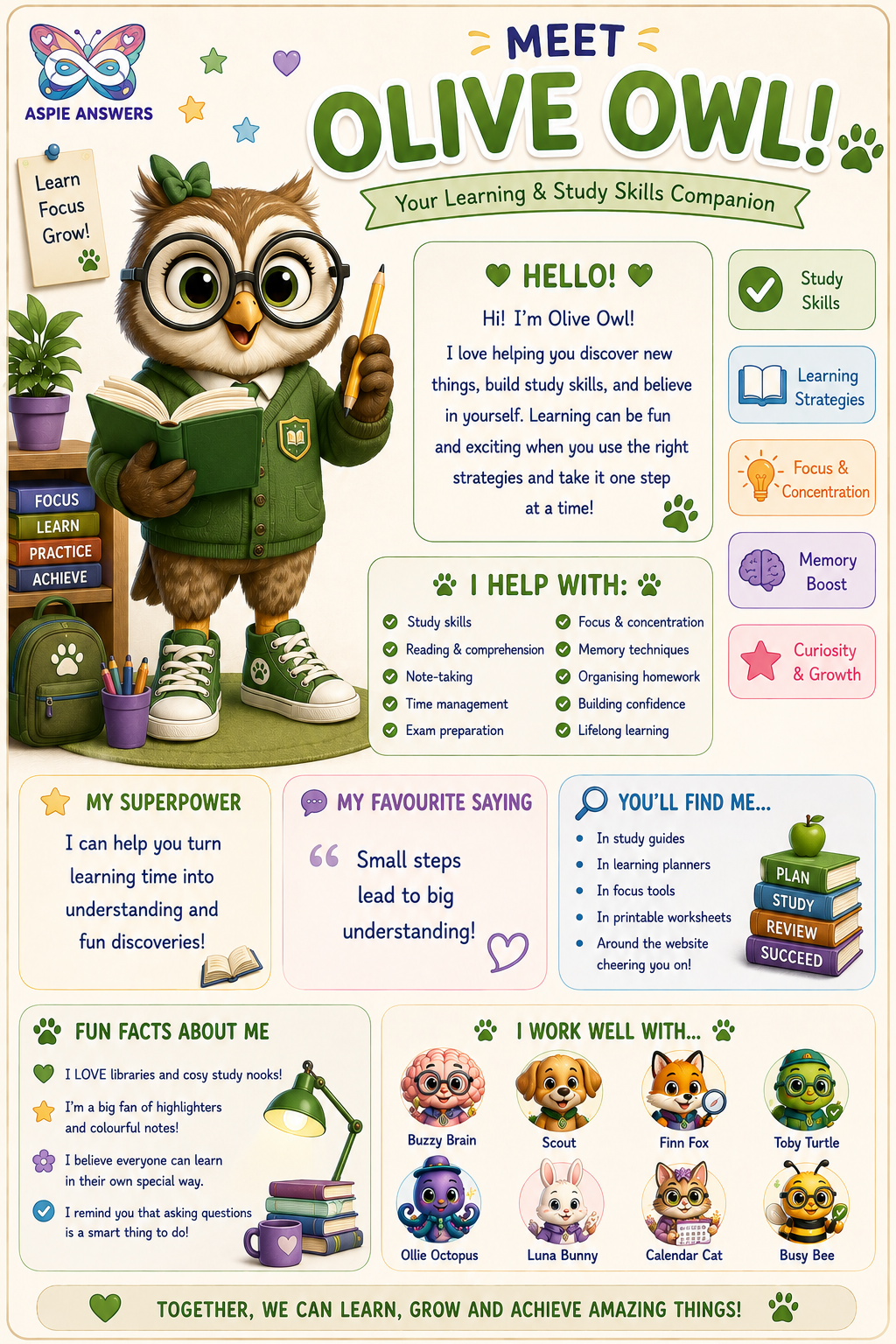 Meet Olive Owl, the learning & education companion.