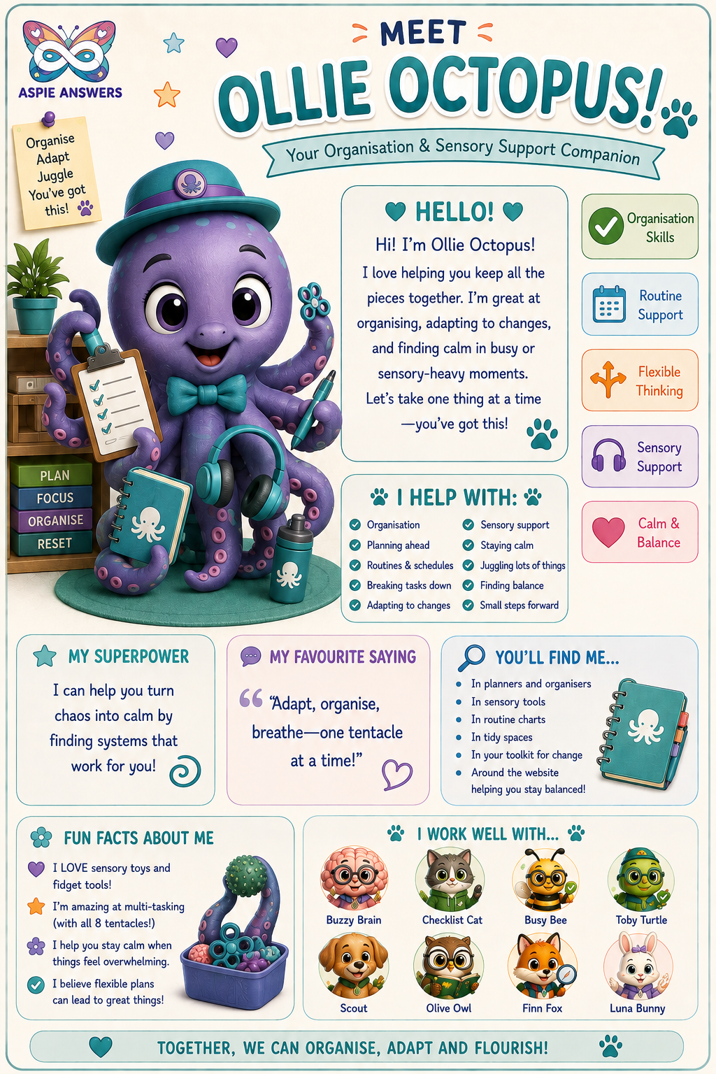 Meet Ollie Octopus, the flexible thinking & organisation companion.