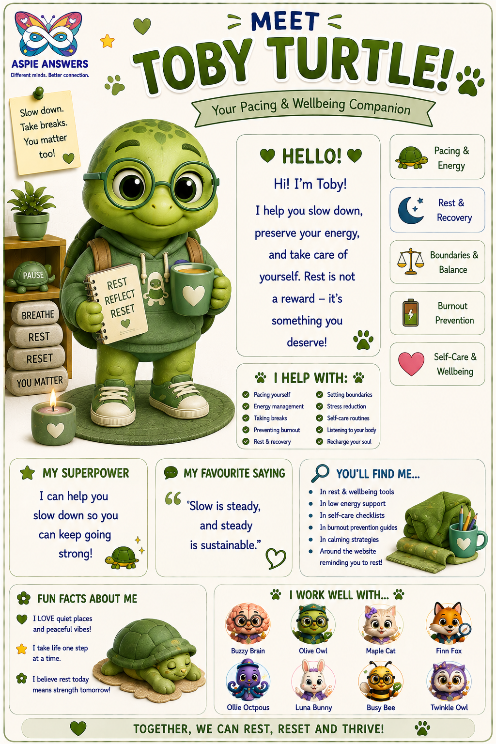 Meet Toby Turtle, the pacing & energy companion.