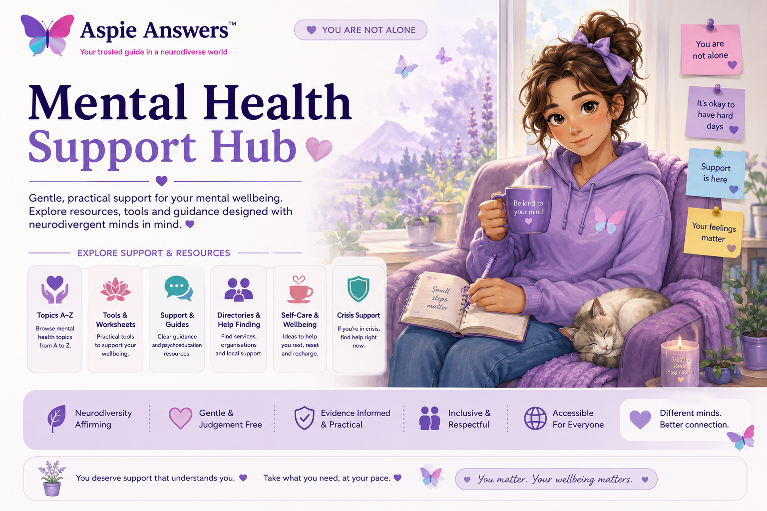 Aspie Answers Mental Health Support Hub — gentle practical mental wellbeing support and neurodivergent-friendly resources.