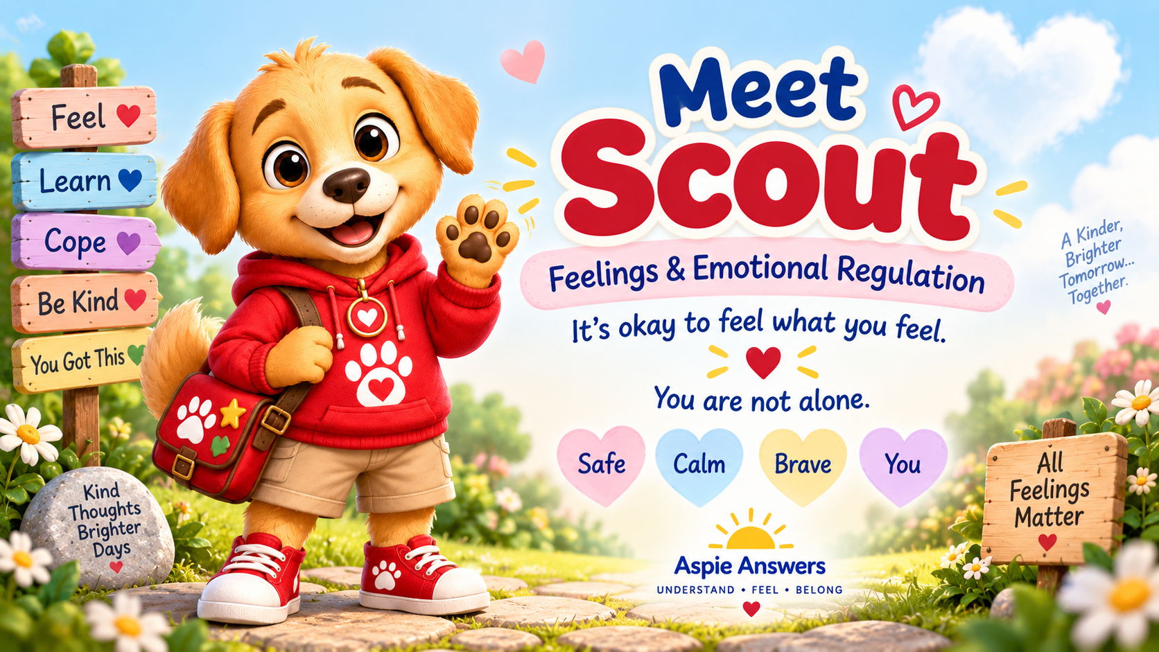 Meet Scout, the Aspie Answers Emotional Wellbeing Companion for feelings, emotional regulation and kindness.