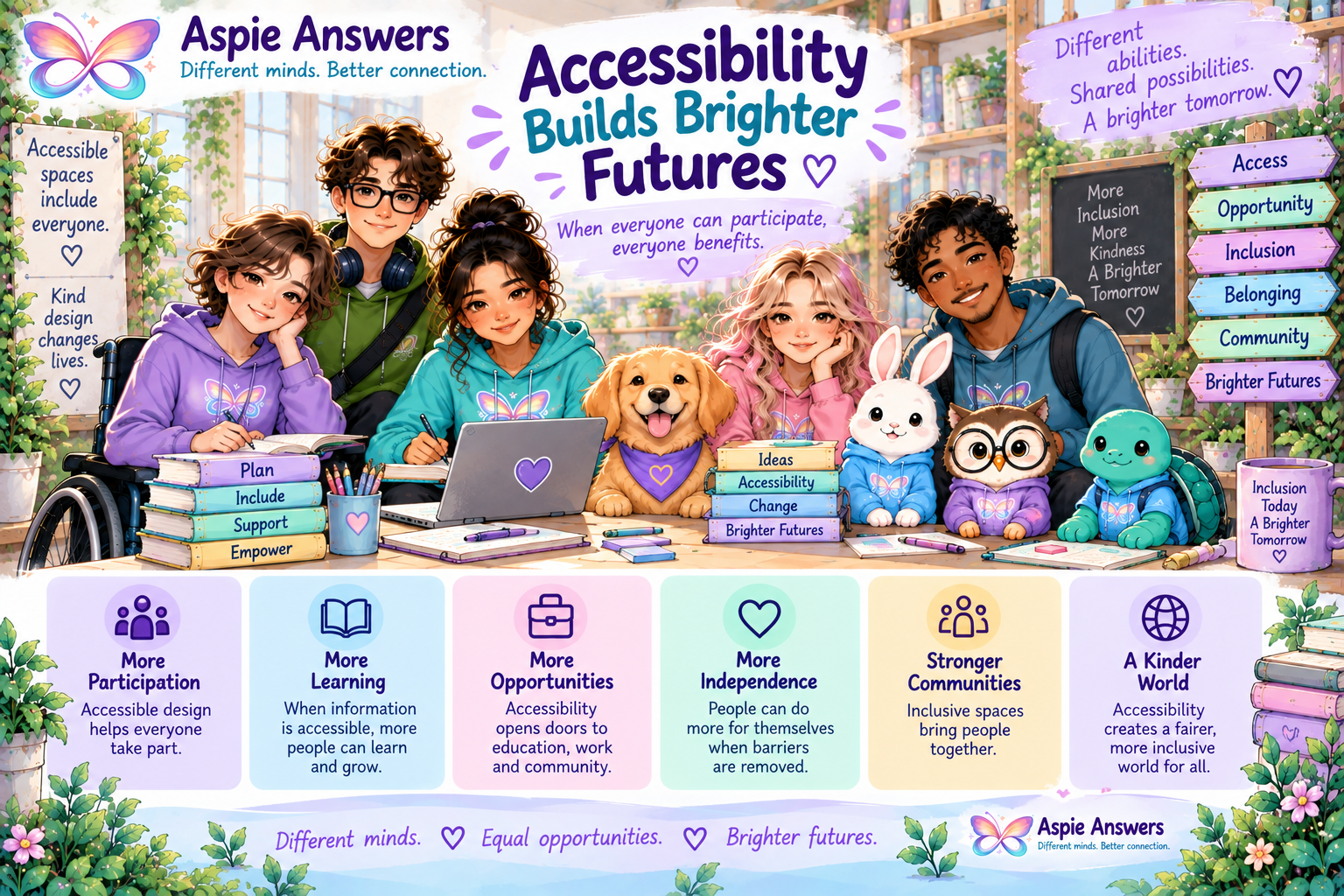 Accessibility builds brighter futures through participation, learning, opportunity, independence and stronger communities.