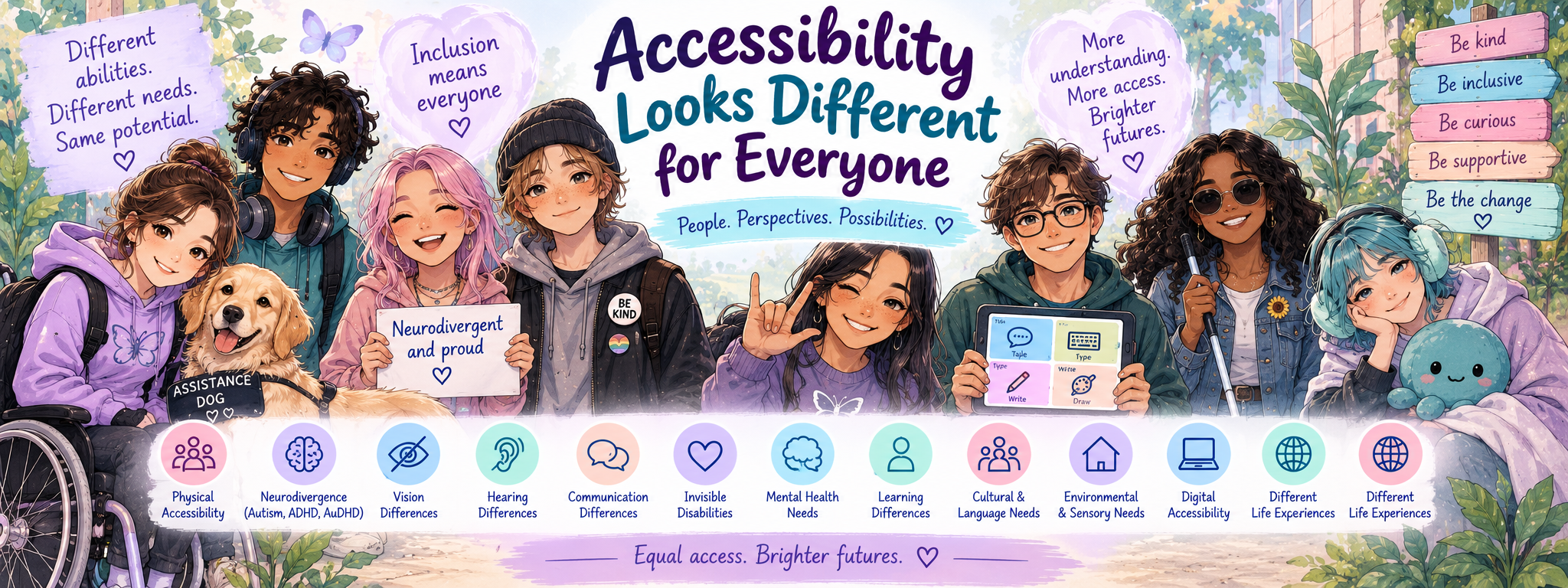 Accessibility Looks Different for Everyone — inclusive visual showing that people can have different access needs and experiences