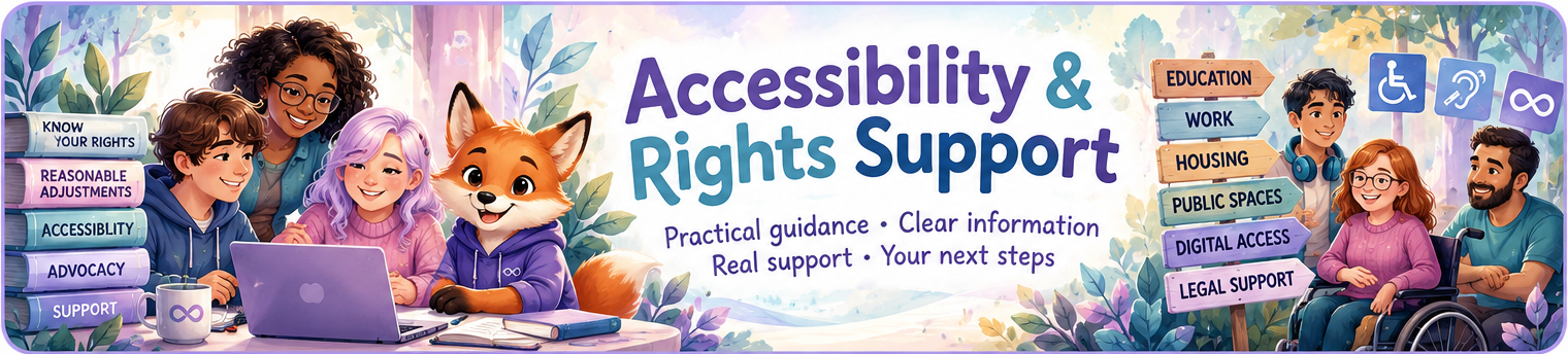 Accessibility and Rights Support with inclusive people and pathways for rights, adjustments, advocacy, accessible services and next steps