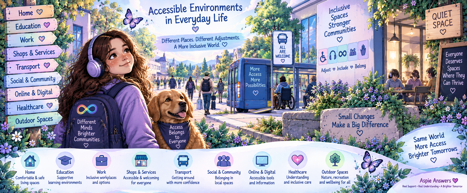 Accessible environments across home, education, work, healthcare, community and digital life.