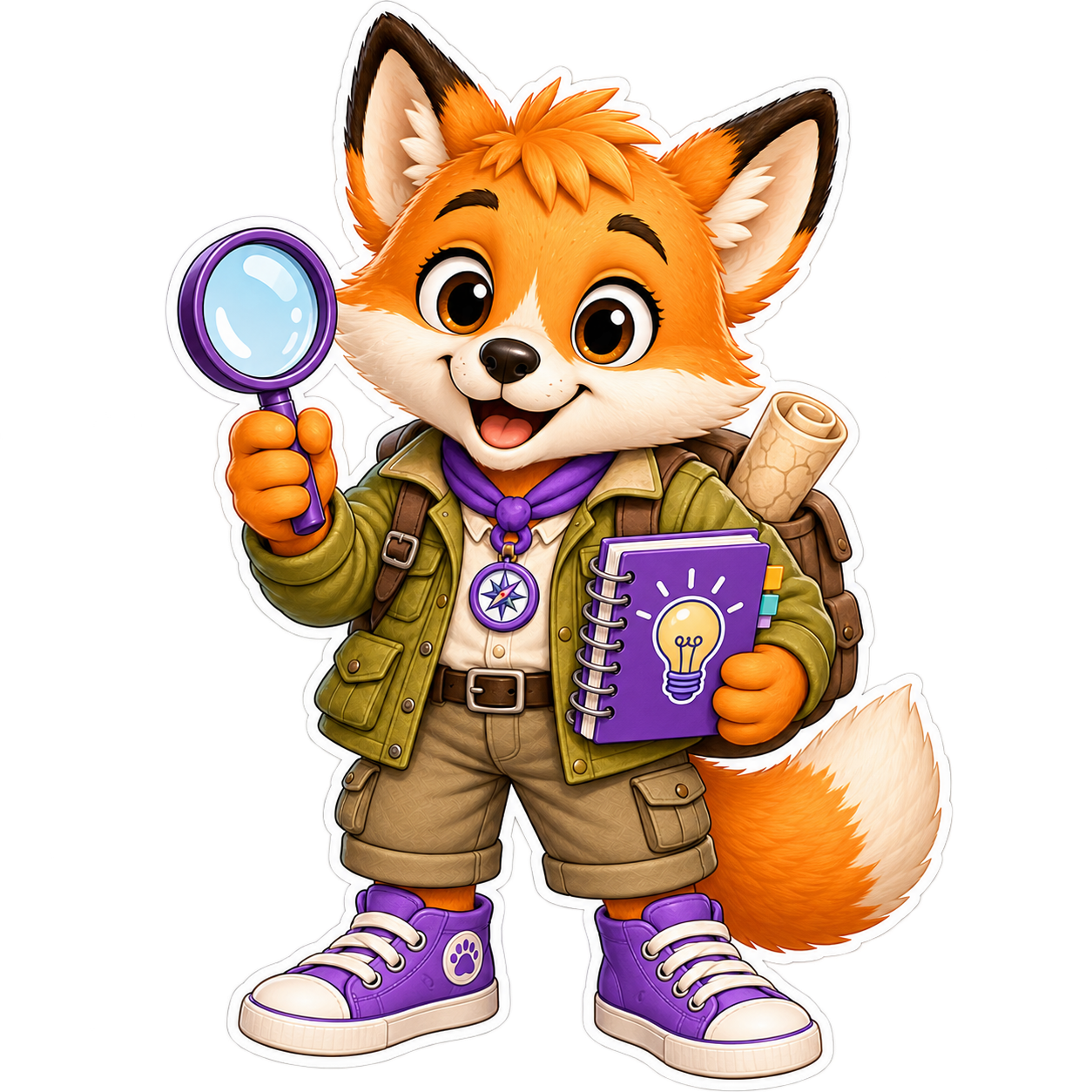Finn Fox problem-solving explorer mascot