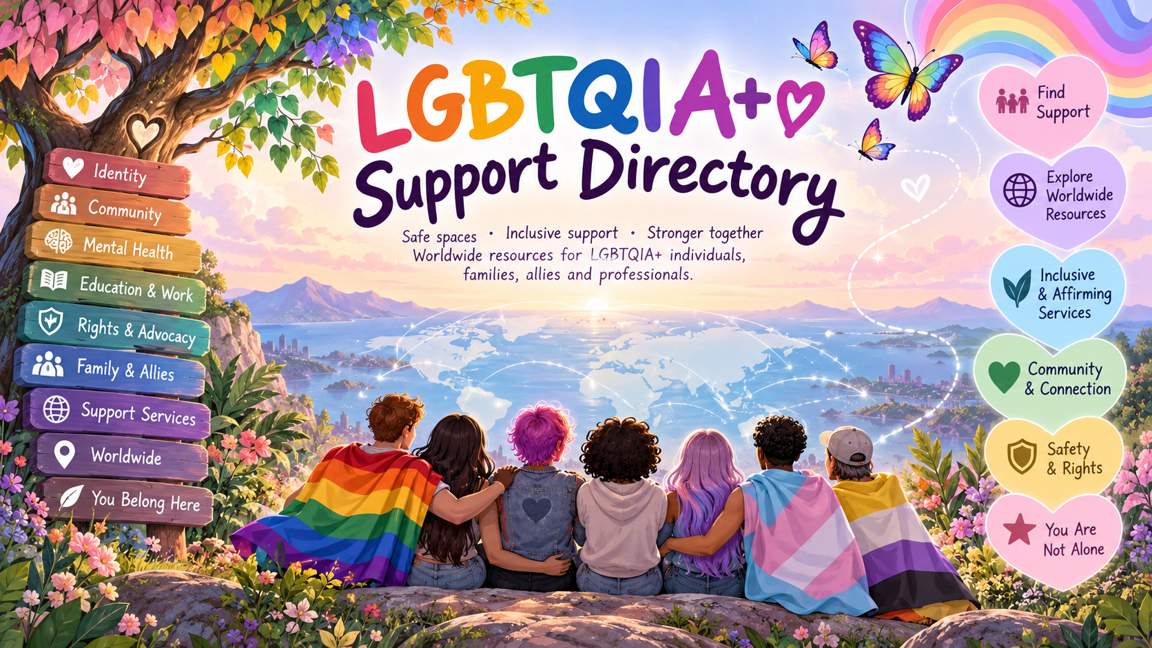 LGBTQIA+ Support Directory — worldwide inclusive support, community, rights, mental health and resources