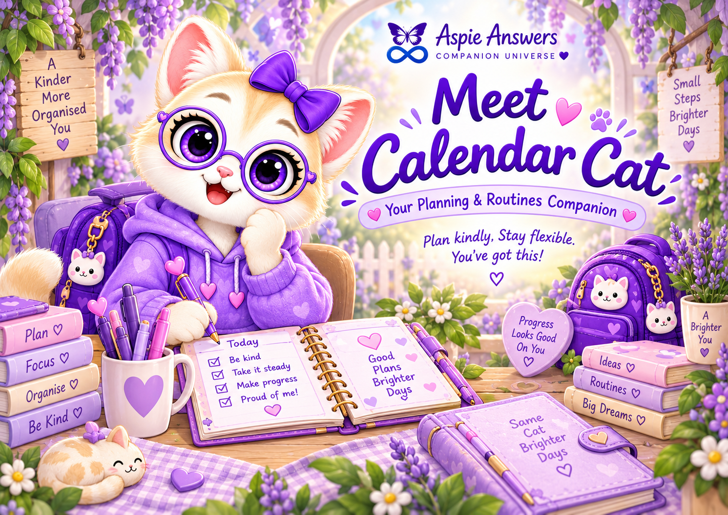 Meet Calendar Cat, the Aspie Answers planning, routines and time support Companion