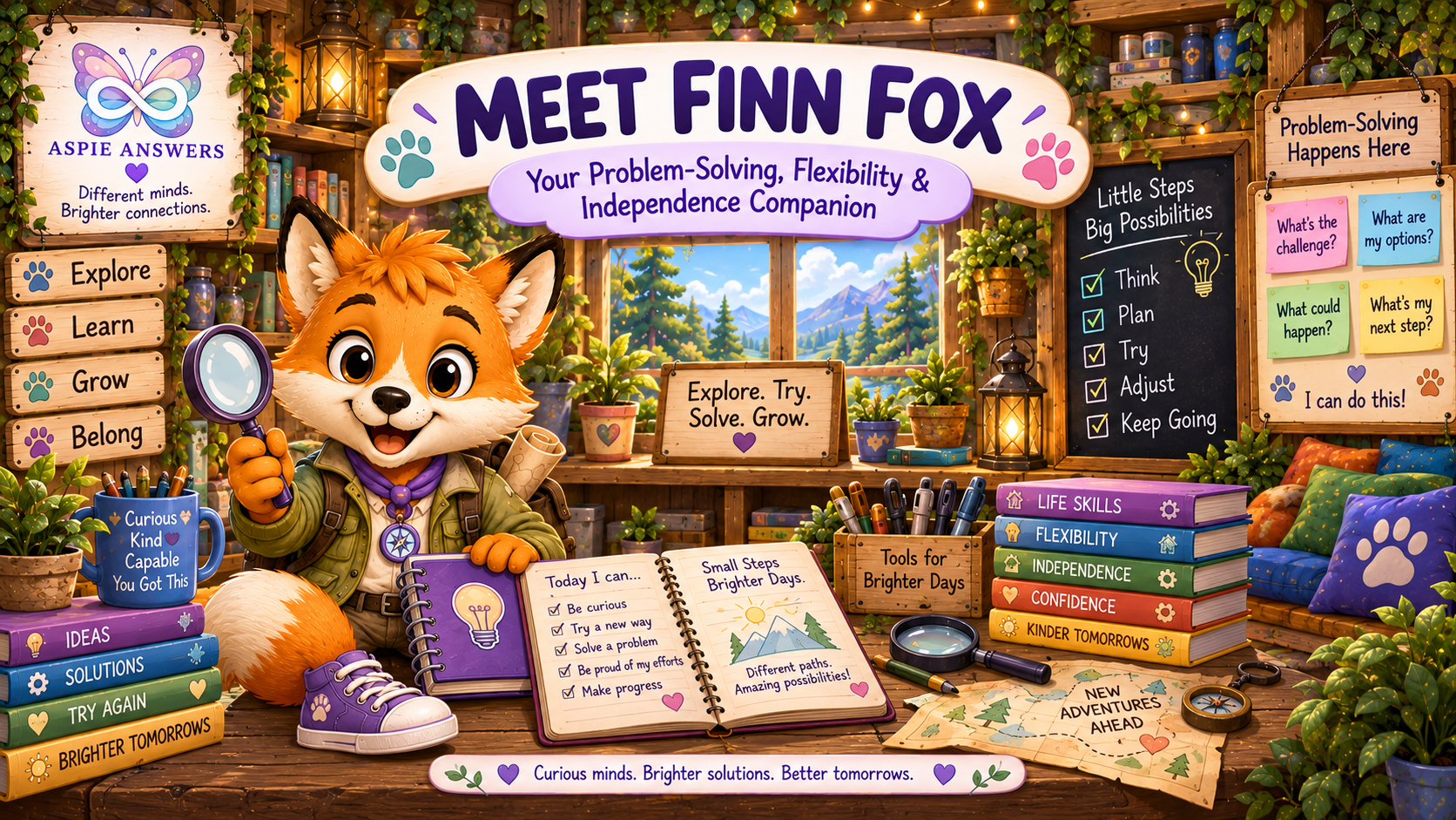 Meet Finn Fox, the Aspie Answers problem-solving, flexibility and independence Companion