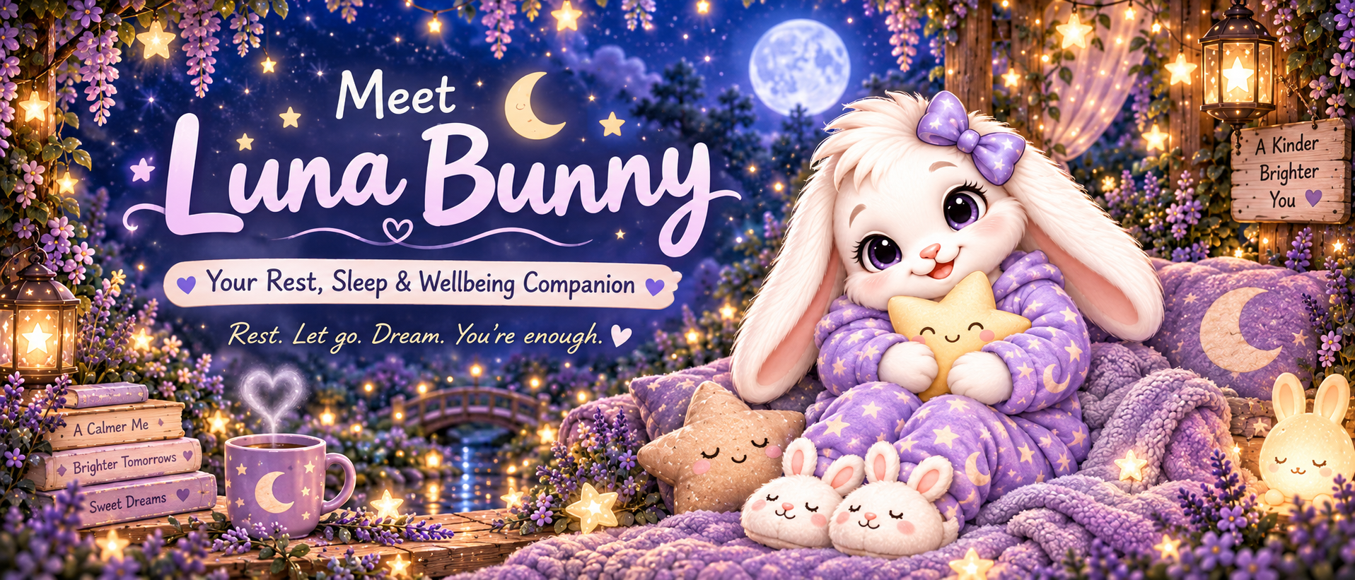 Meet Luna Bunny, the Aspie Answers Rest and Wellbeing Companion for sleep, rest, bedtime and calm routines.