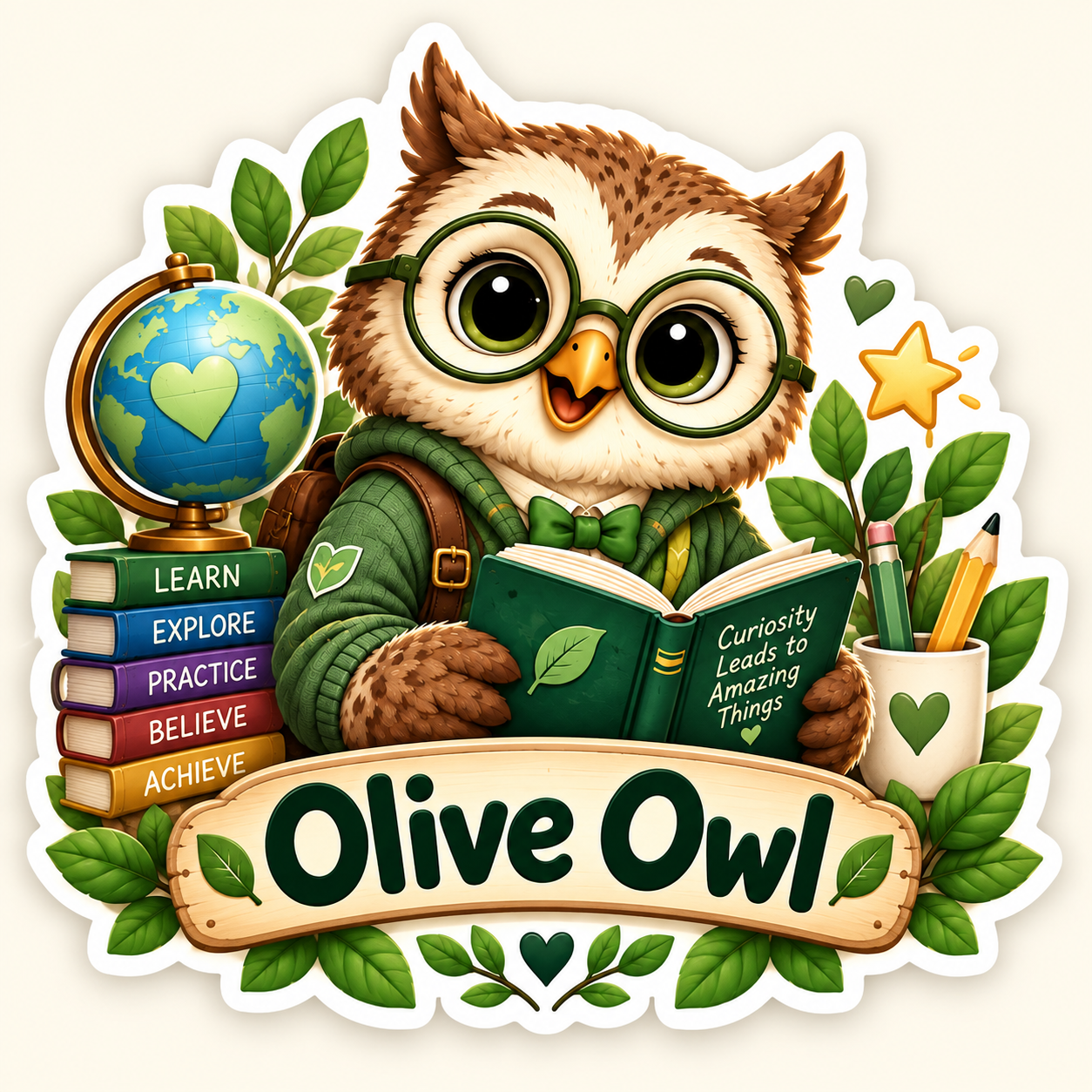 Olive Owl learning mascot sticker
