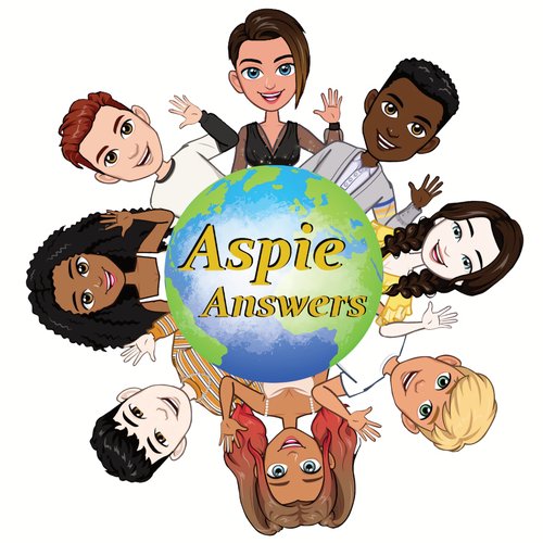 Earlier Aspie Answers podcast artwork showing diverse people gathered around a globe.