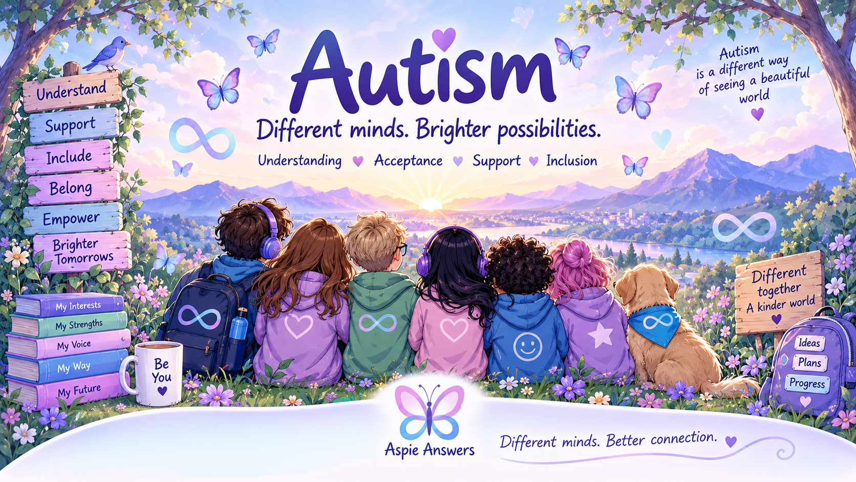 Aspie Answers autism illustration representing support, inclusion and different ways of experiencing the world
