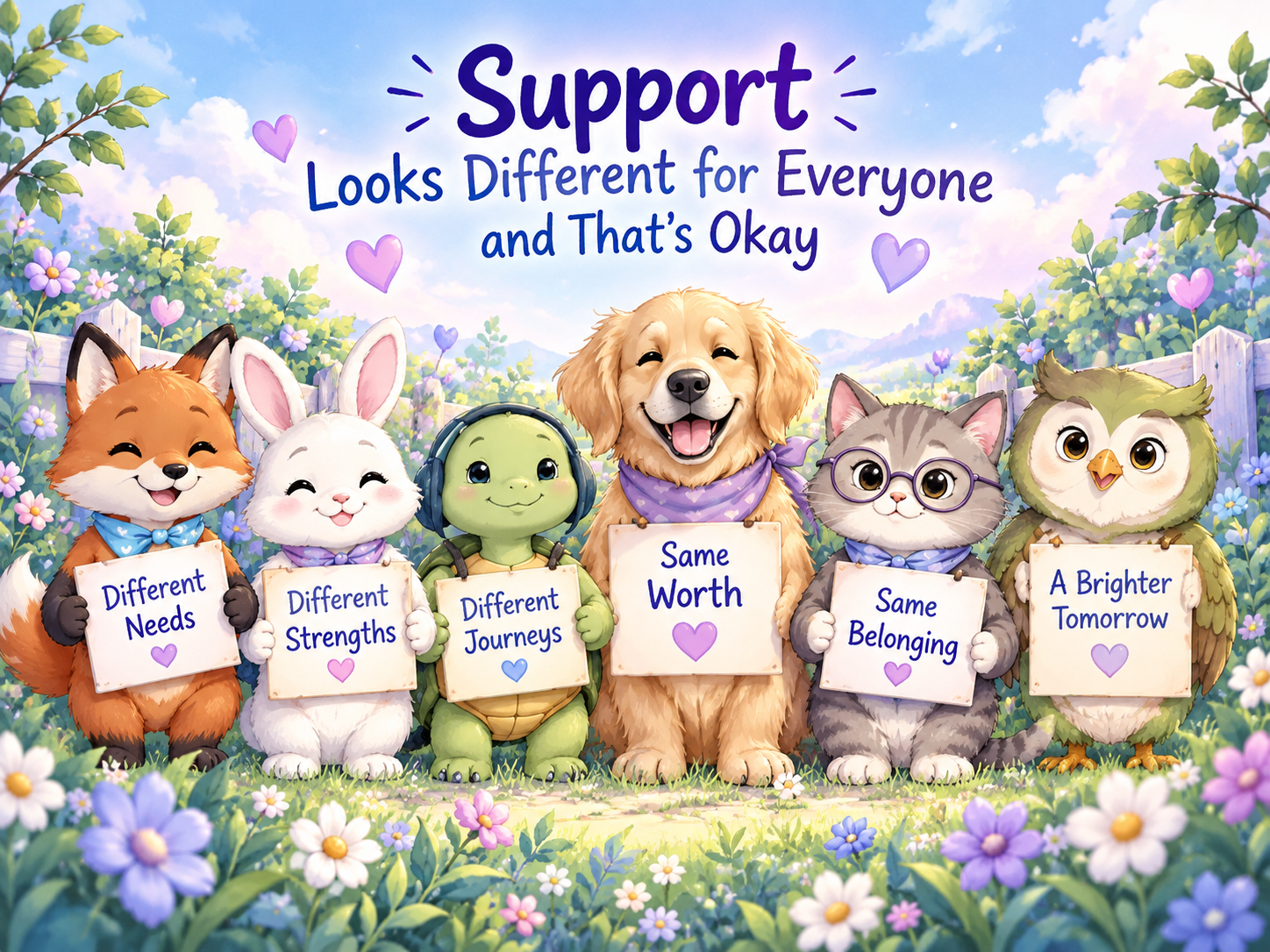 Autism Support illustration representing different needs, equal worth and personalised practical support