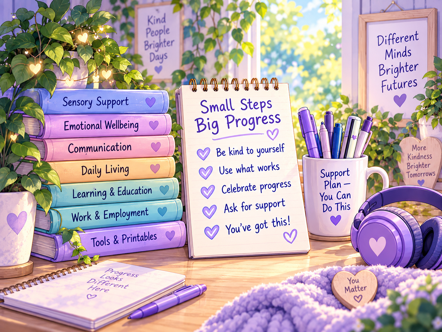 Autism Support illustration representing small steps, practical tools and brighter everyday possibilities