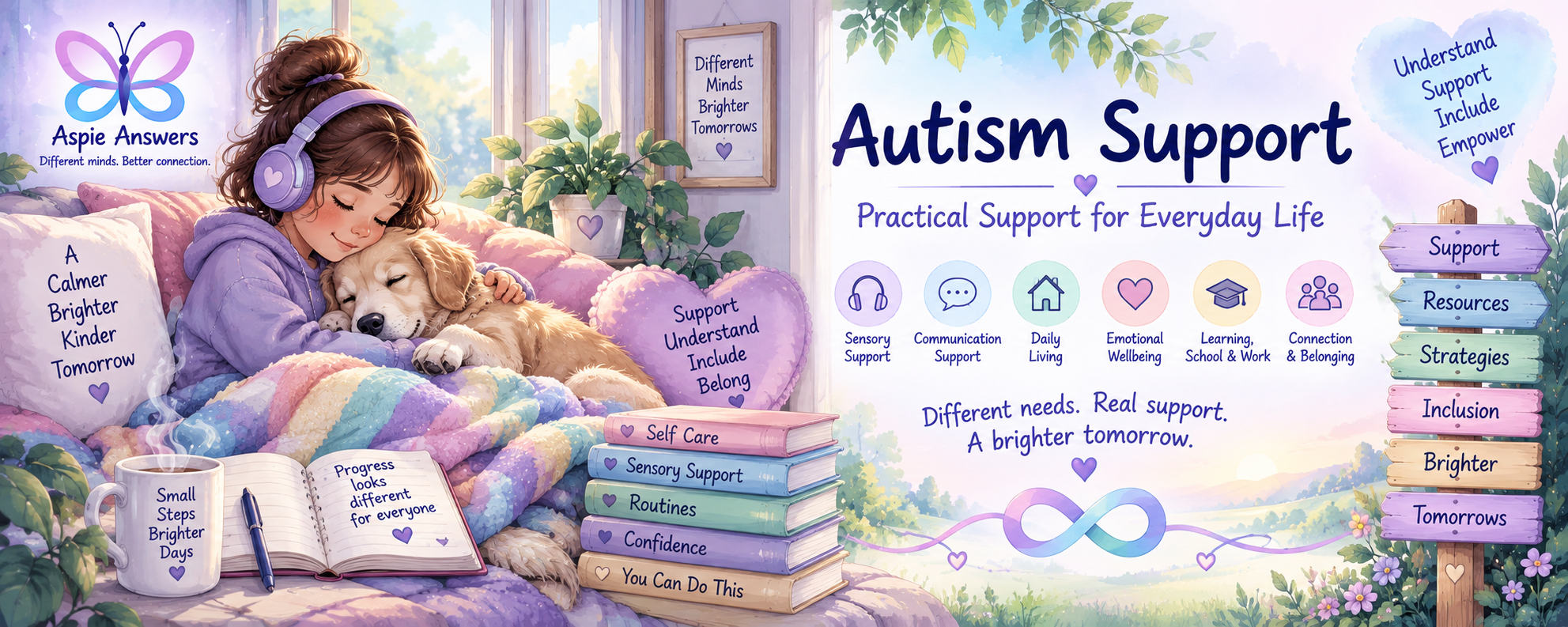 Autism Support illustration representing calm, understanding and practical everyday support