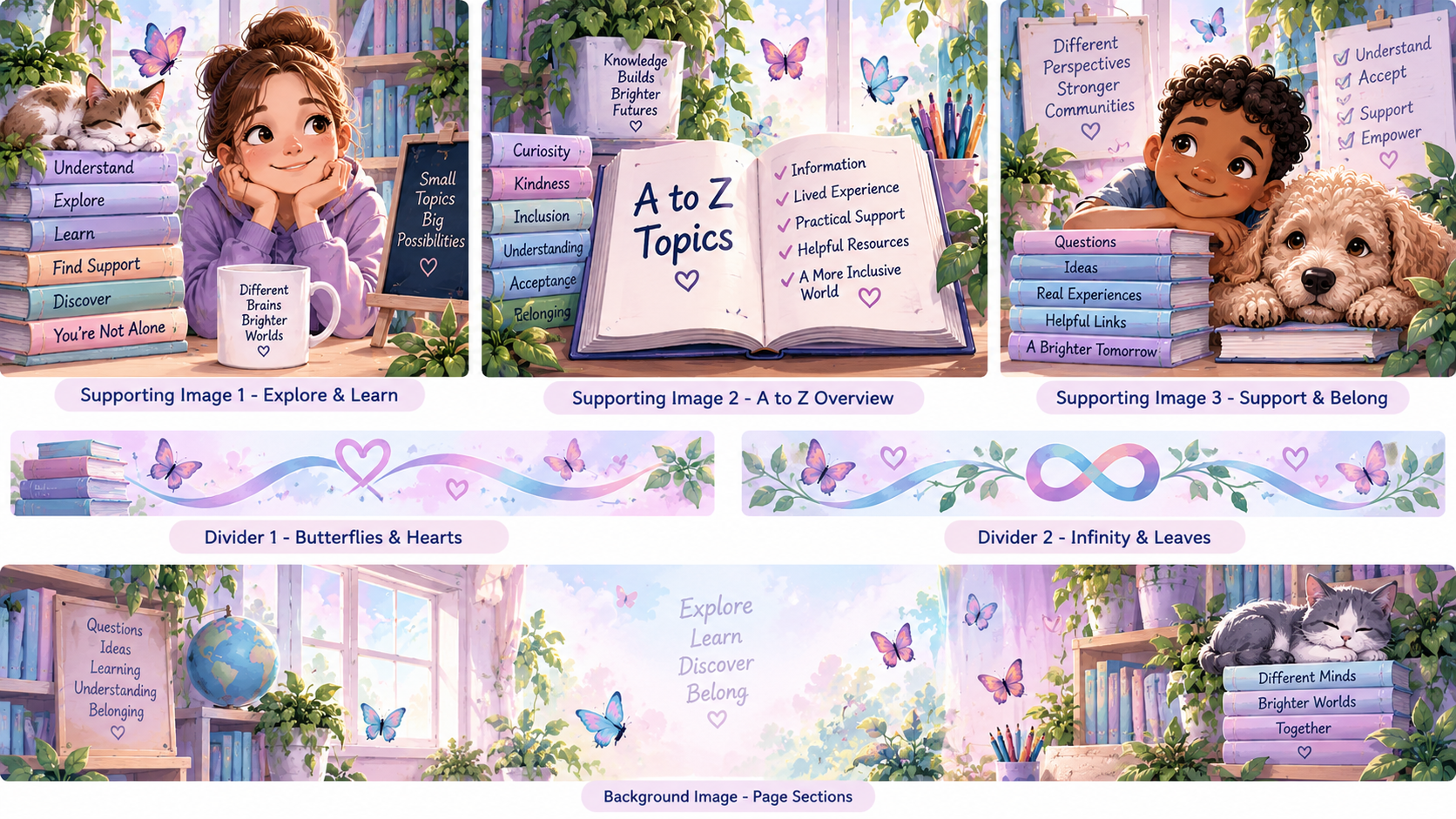 Inclusive Autism Topics A–Z learning and discovery illustration