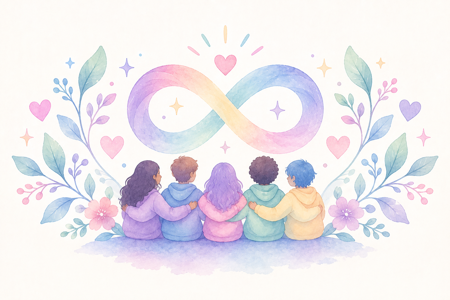 Pastel autism acceptance and neurodiversity illustration.