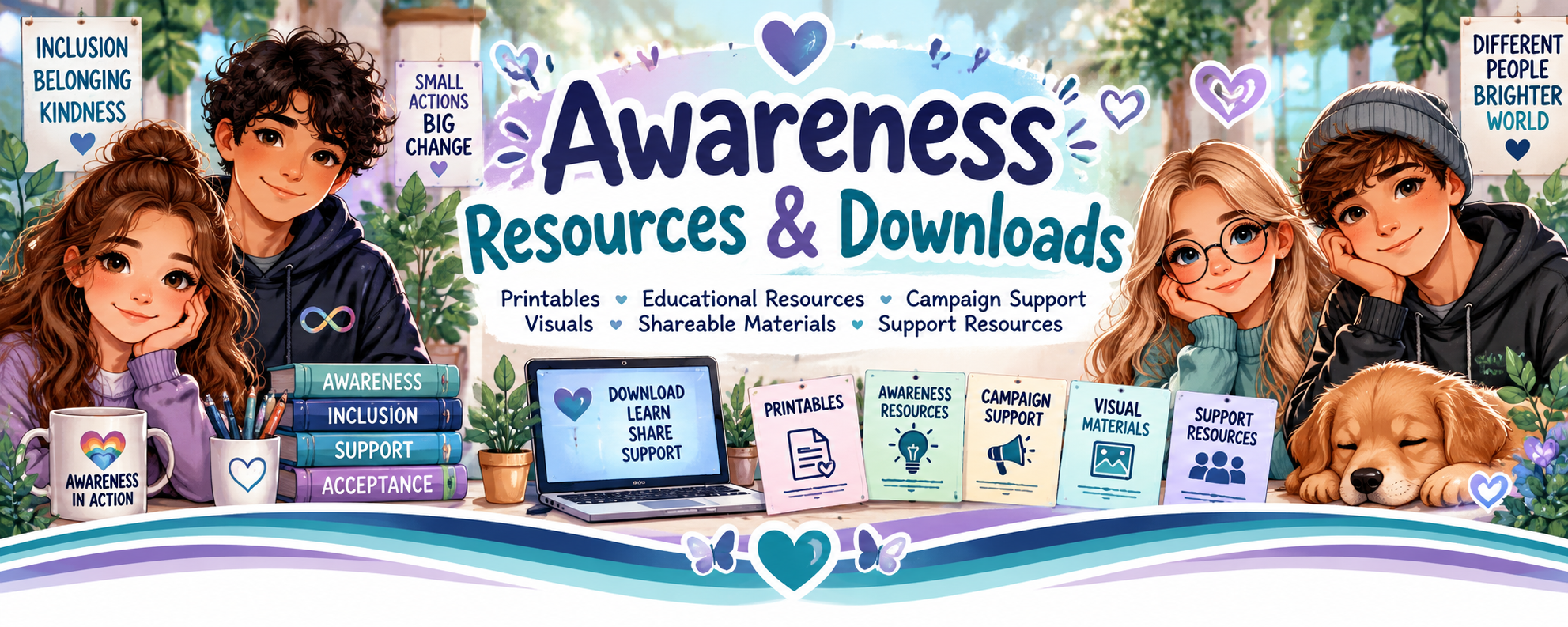 Awareness Resources & Downloads — inclusive people exploring practical awareness resources, learning tools and support materials.